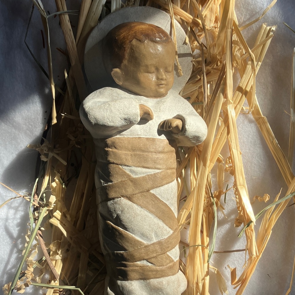 Handcrafted Baby Jesus Figurine - Brown and Cream